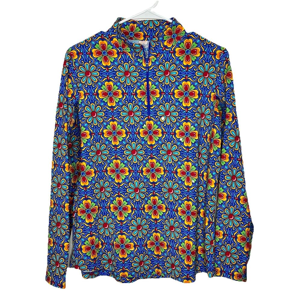 IBKUL Women’s Large Floral Long Sleeve 1/4 Zip Top Golf Tennis Pickleball Aa17